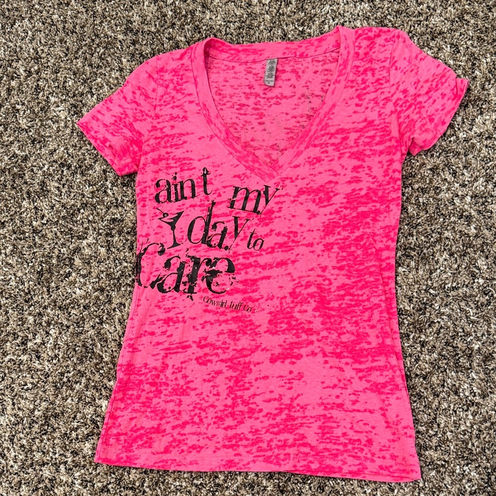 Cowgirl Tuff Pink Graphic Burnout V-Neck Tee
